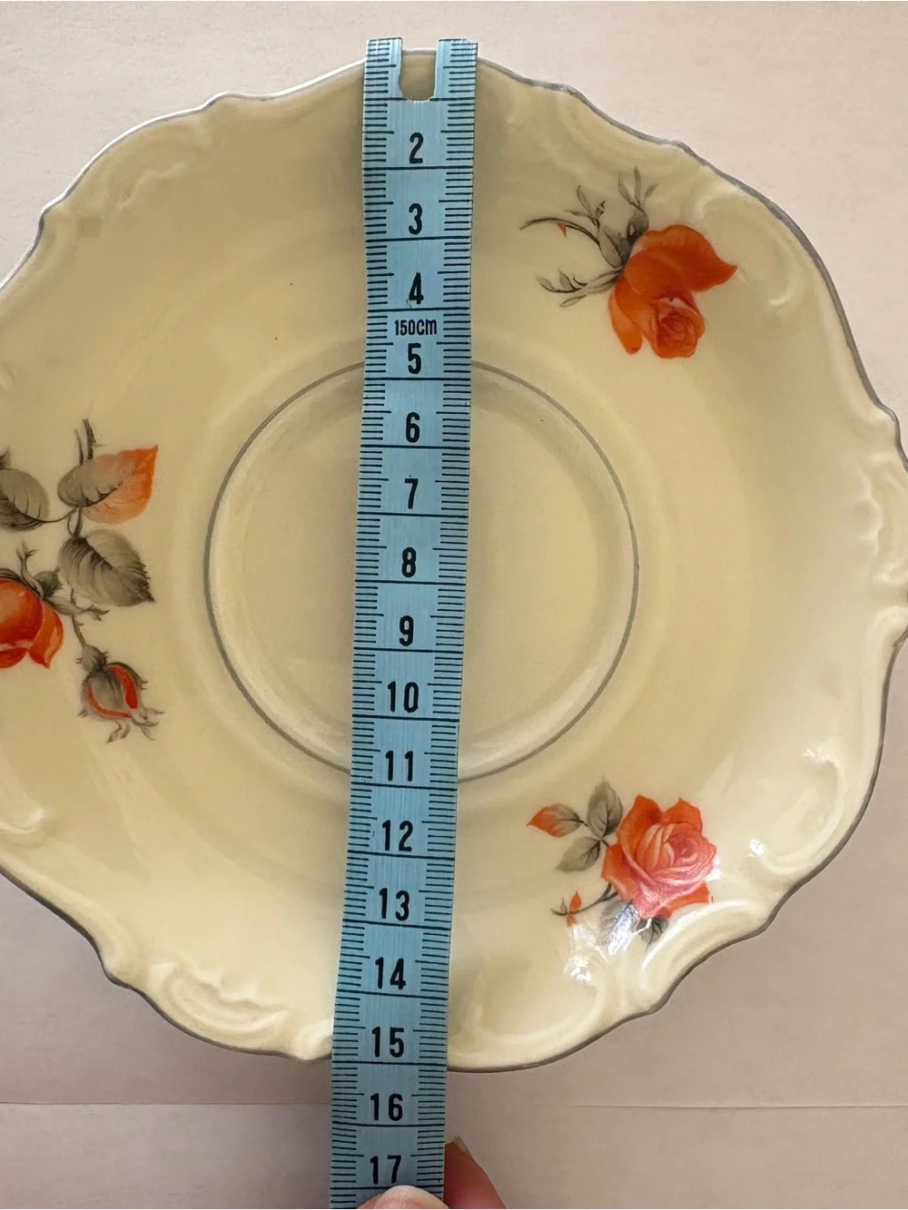 Antique Schumann 1924 Cream Tea Cup & Saucer with Orange Rose Motif
